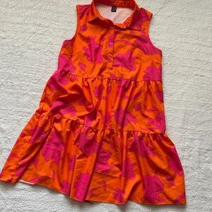 Women’s Vibrant Orange and Pink Sun Dress with Collar